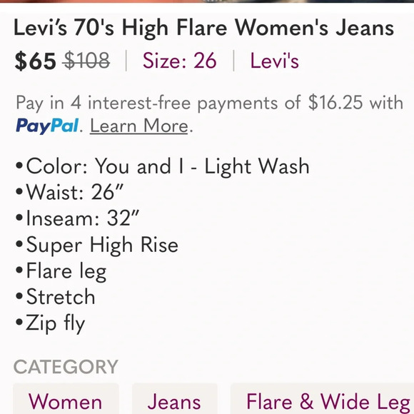 Levi’s 70's High Flare Women's Jeans 26 x 32 NWT - Picture 8 of 13